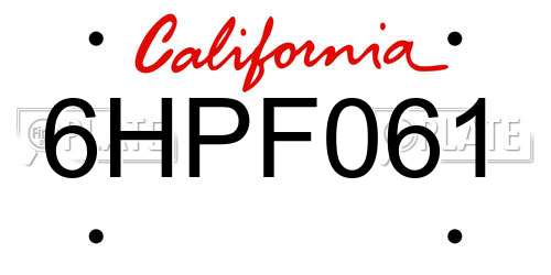 6HPF061 California License Plate