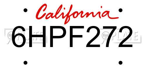 6HPF272 California License Plate