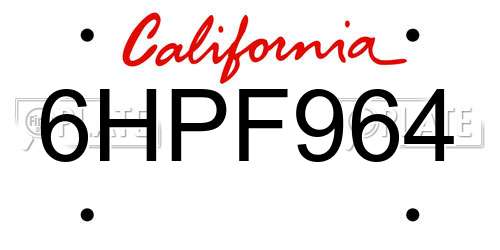 6HPF964 California License Plate