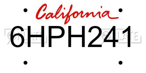 6HPH241 California License Plate