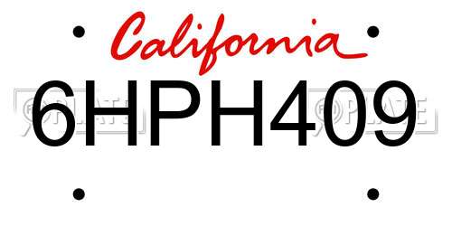 6HPH409 California License Plate