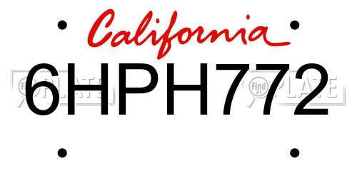 6HPH772 California License Plate