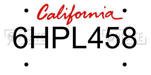 6HPL458 California License Plate