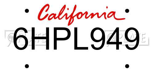 6HPL949 California License Plate