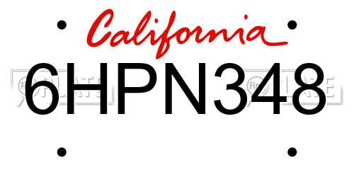 6HPN348 California License Plate