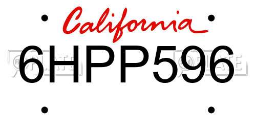 6HPP596 California License Plate