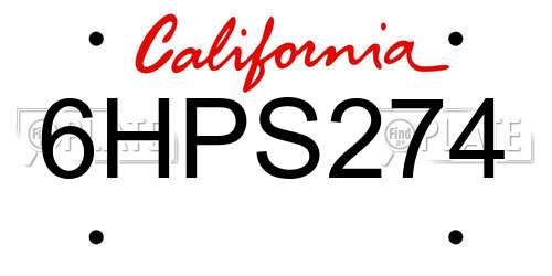 6HPS274 California License Plate