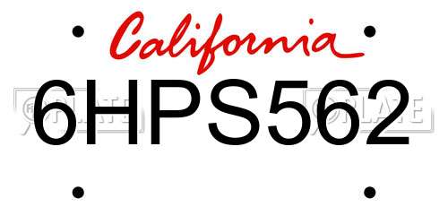 6HPS562 California License Plate