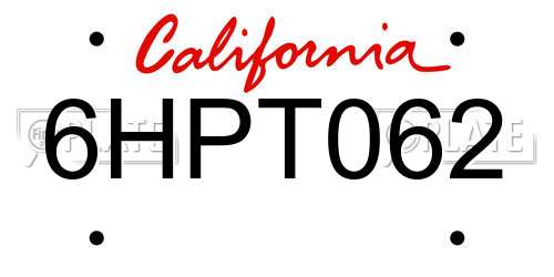 6HPT062 California License Plate