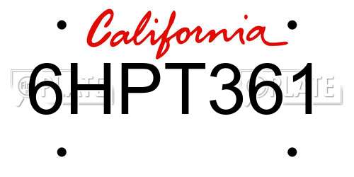 6HPT361 California License Plate