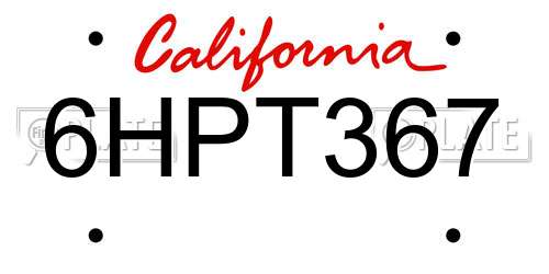 6HPT367 California License Plate