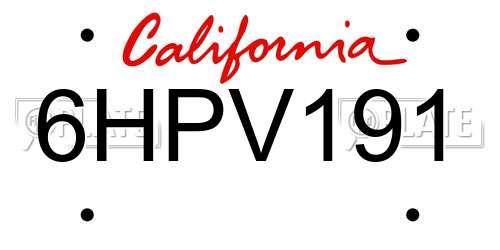 6HPV191 California License Plate