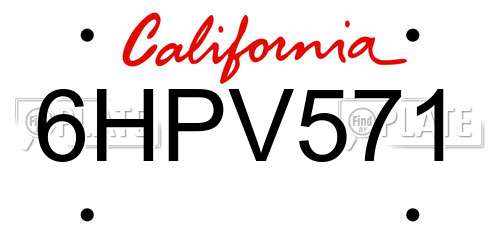 6HPV571 California License Plate