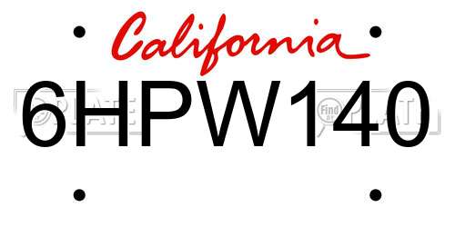 6HPW140 California License Plate