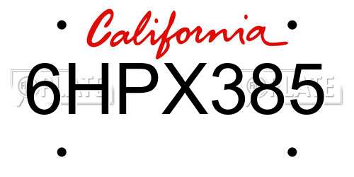 6HPX385 California License Plate