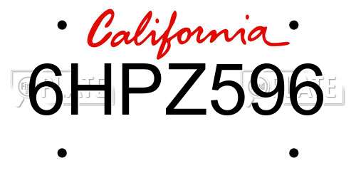 6HPZ596 California License Plate