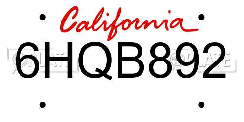 6HQB892 California License Plate