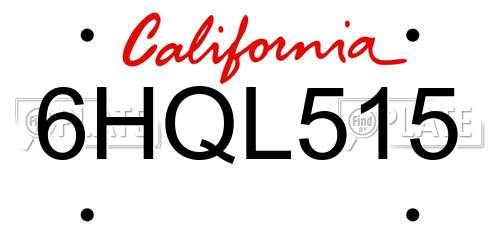 6HQL515 California License Plate