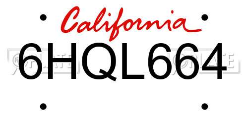 6HQL664 California License Plate