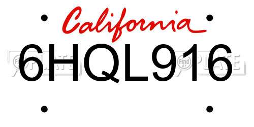 6HQL916 California License Plate
