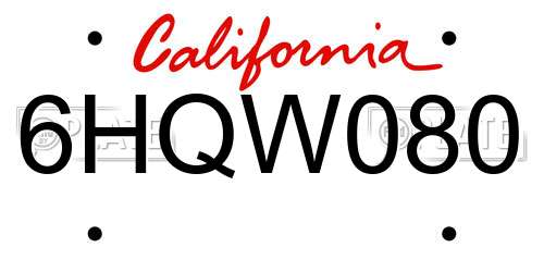 6HQW080 California License Plate