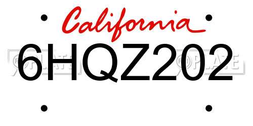 6HQZ202 California License Plate
