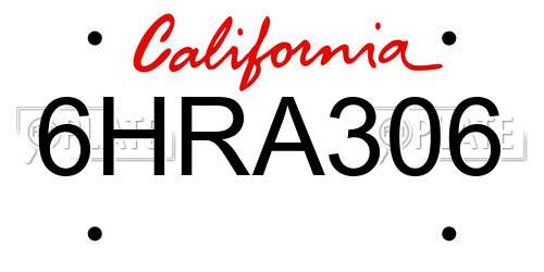 6HRA306 California License Plate
