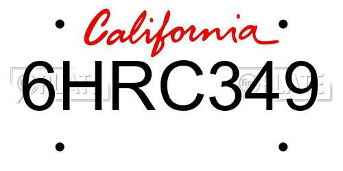 6HRC349 California License Plate