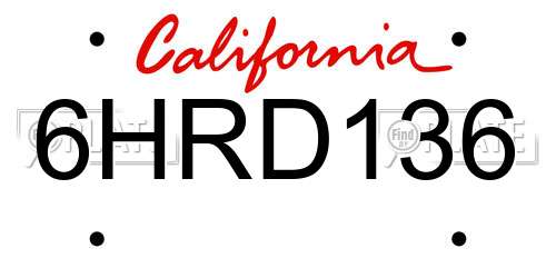 6HRD136 California License Plate