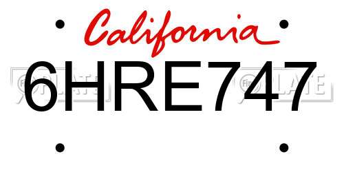 6HRE747 California License Plate
