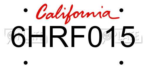 6HRF015 California License Plate