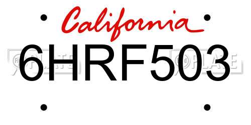 6HRF503 California License Plate