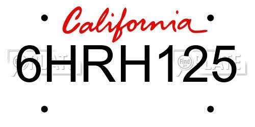 6HRH125 California License Plate
