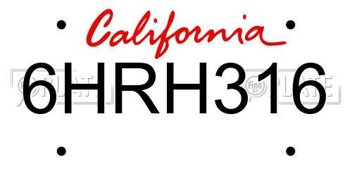 6HRH316 California License Plate