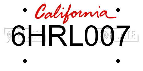 6HRL007 California License Plate