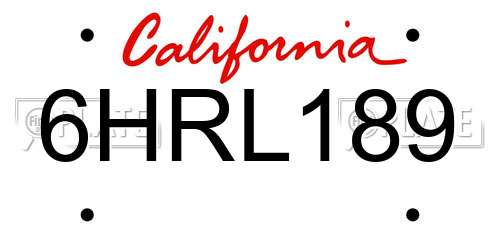 6HRL189 California License Plate