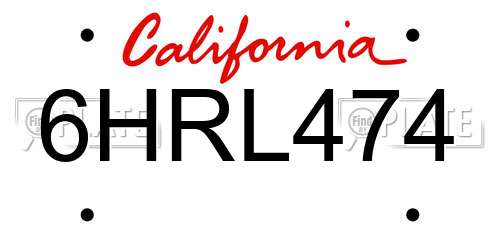 6HRL474 California License Plate