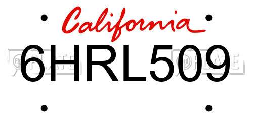 6HRL509 California License Plate