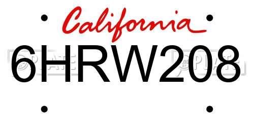 6HRW208 California License Plate