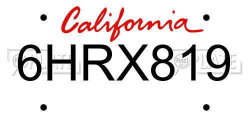 6HRX819 California License Plate