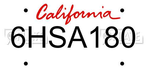 6HSA180 California License Plate