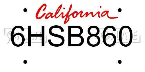 6HSB860 California License Plate