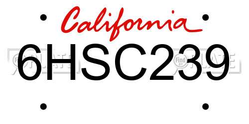 6HSC239 California License Plate