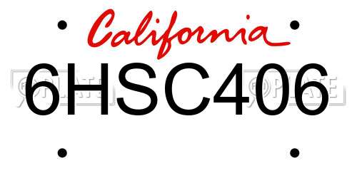 6HSC406 California License Plate