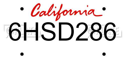 6HSD286 California License Plate