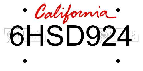 6HSD924 California License Plate