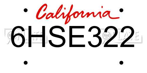 6HSE322 California License Plate