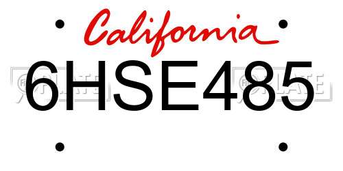 6HSE485 California License Plate