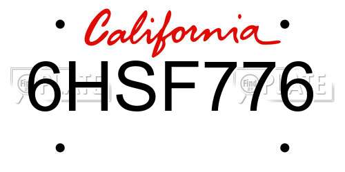 6HSF776 California License Plate