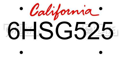6HSG525 California License Plate